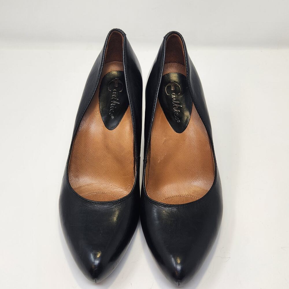 Earthies Women Talera Black Leather Pumps Heels Size 6 B Pointed Toe Retro Pinup - Picture 2 of 8